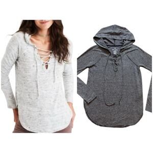 American Eagle Soft & Sexy Striped Lace-Up Lightweight Hoodie Tee Size Small